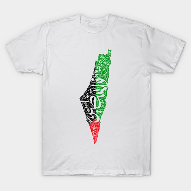 Free Palestine map and flag فلسطين T-Shirt by ArabicFeather